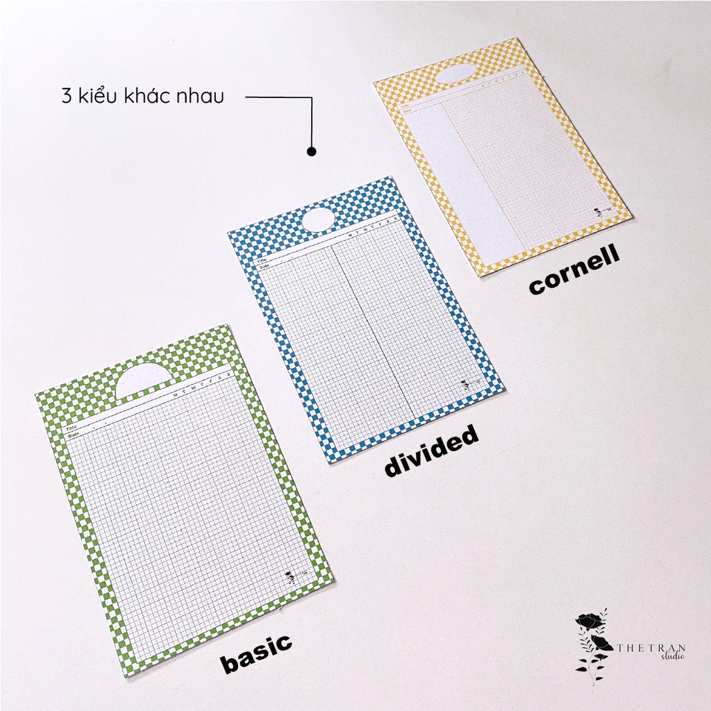 bộ 10 tờ giấy ghi chép kẻ caro - A4, B5, A5, A6 - dọc, ngang, cornell ô vuông / checkerboard notepad / thetranstudio