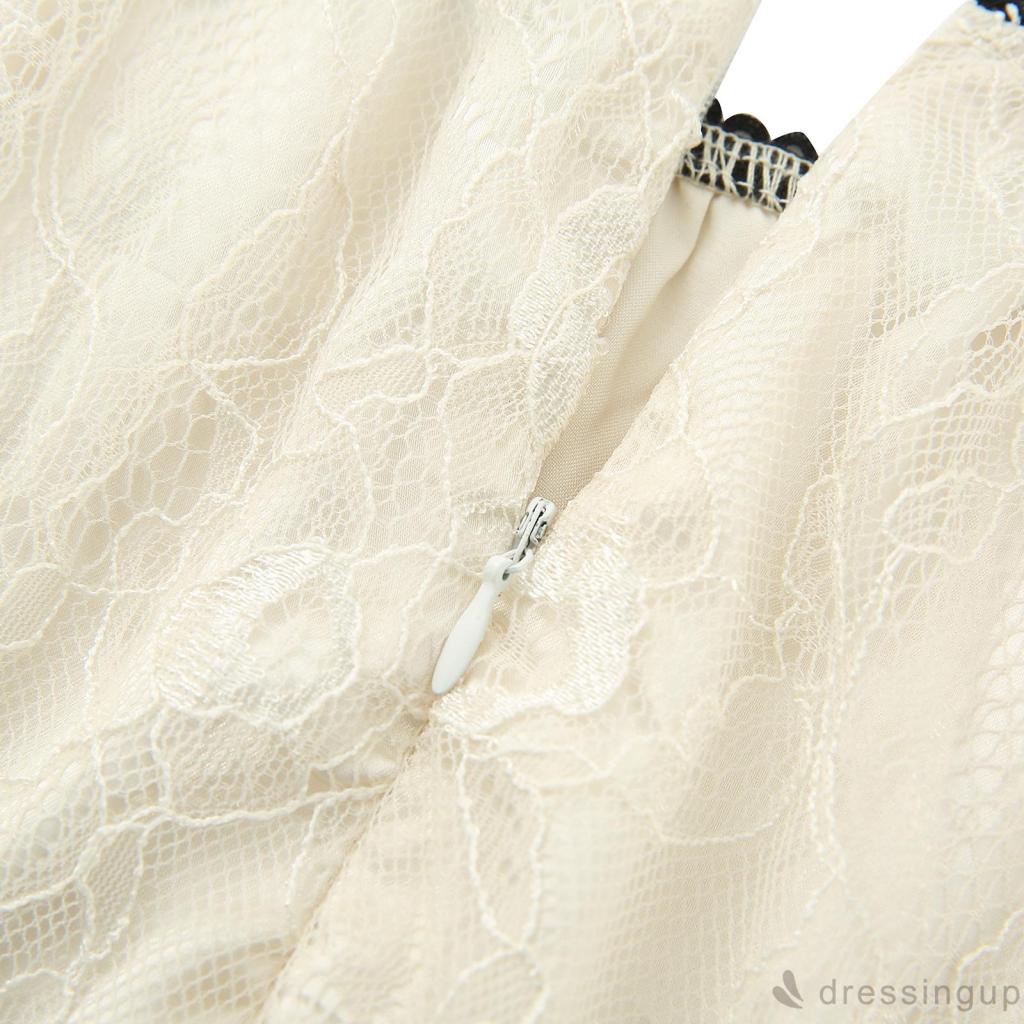 Đầm chữ A tay ngắn phối ren phong cách vintage thời trang cho nữ