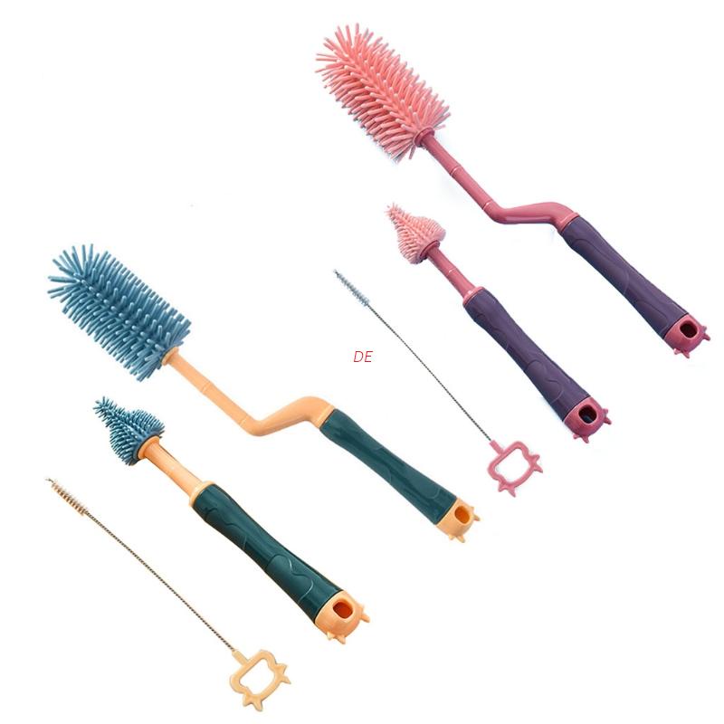 Bộ 3 Cọ Rửa Bình Sữa / Núm Ti Giả Bằng Silicon Mềm Tay Cầm Xoay Cho Bé
