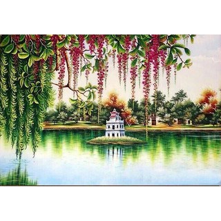 Tranh đính đá tự làm- tranh hồ gươm