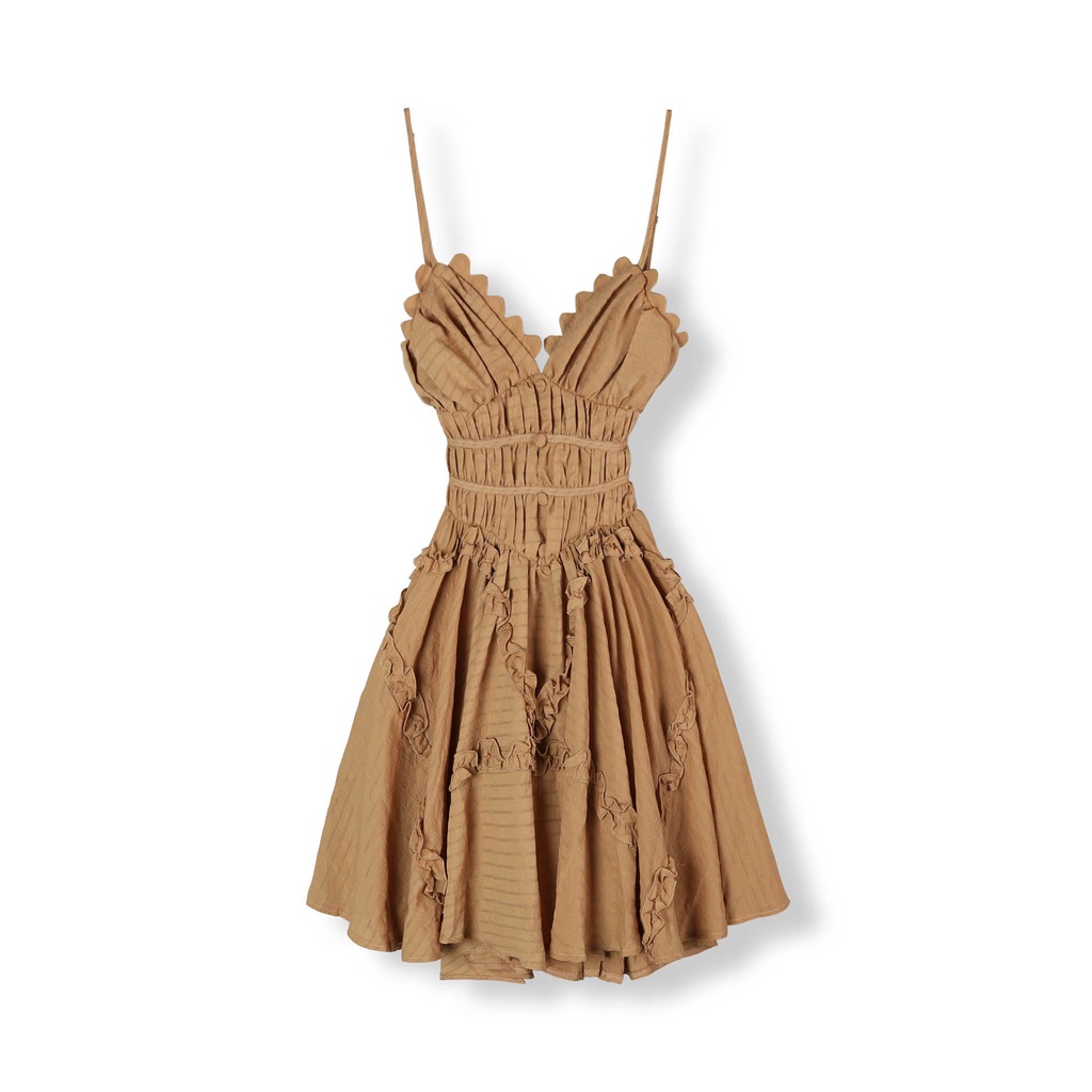Đầm Ngắn Nữ Sundress Ruffle Waist , Chất Vải Kate Thoải Mái , WDN000246 , SOMEHOW
