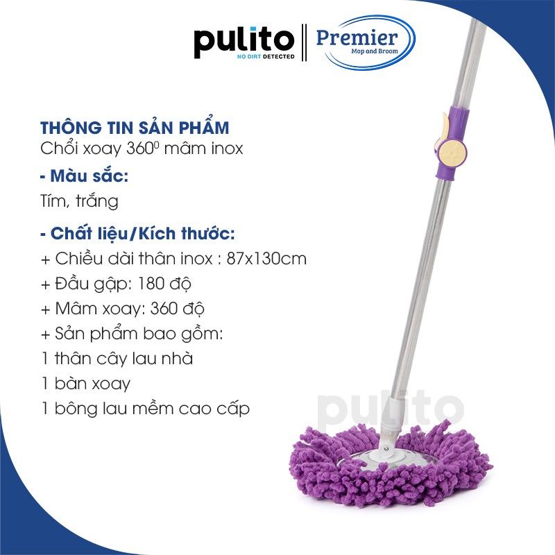 Cây lau nhà tự vắt đế inox  có thể tự tháo rời và bông lau thấm hút