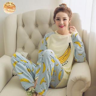 (Hàng Có Sẵn) Bộ Đồ Ngủ Tay Dài In Hình Hoạt Hình Dễ Thương Size M-2XL Dành Cho Nữ