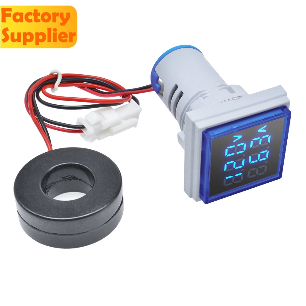 Vôn kế ampe kế PCBFUN kỹ thuật số 22mm AC 50-500V 0-100A có đèn LED chuyên dụng