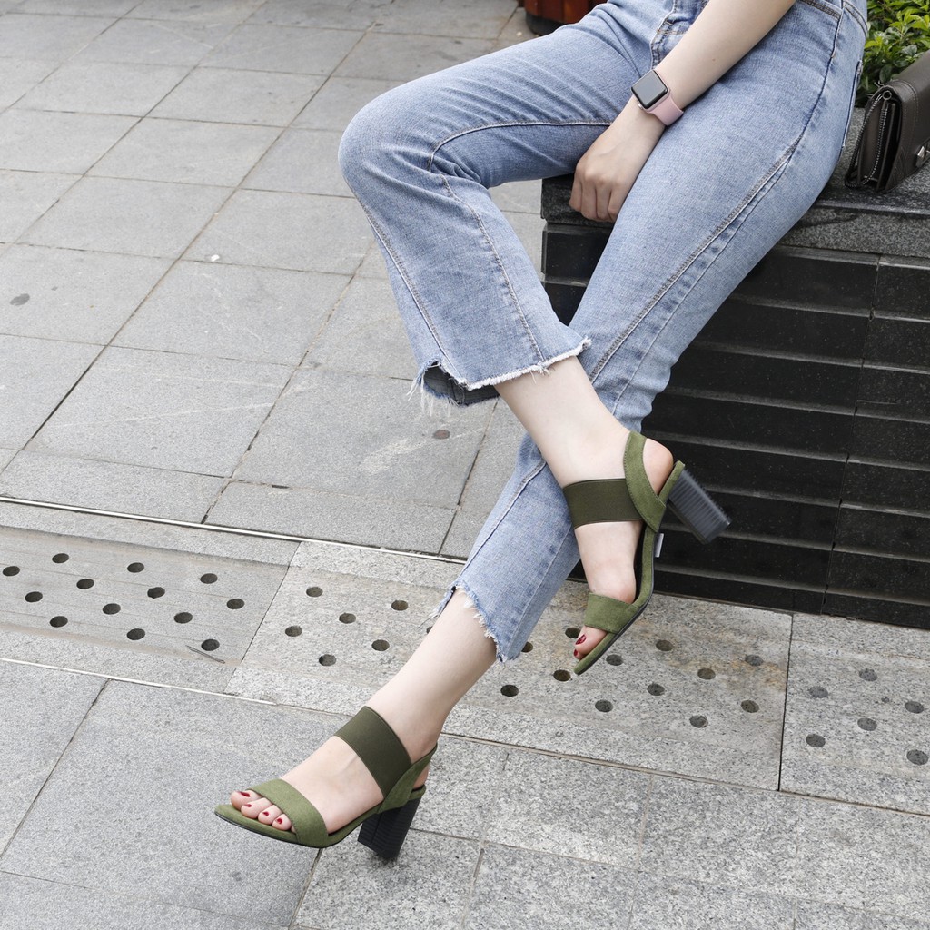 Giày sandal nữ quai ngang basic phối  mới lạ thời trang gót trụ 7cm đi làm đi chơi dạo phố Cillie 1010