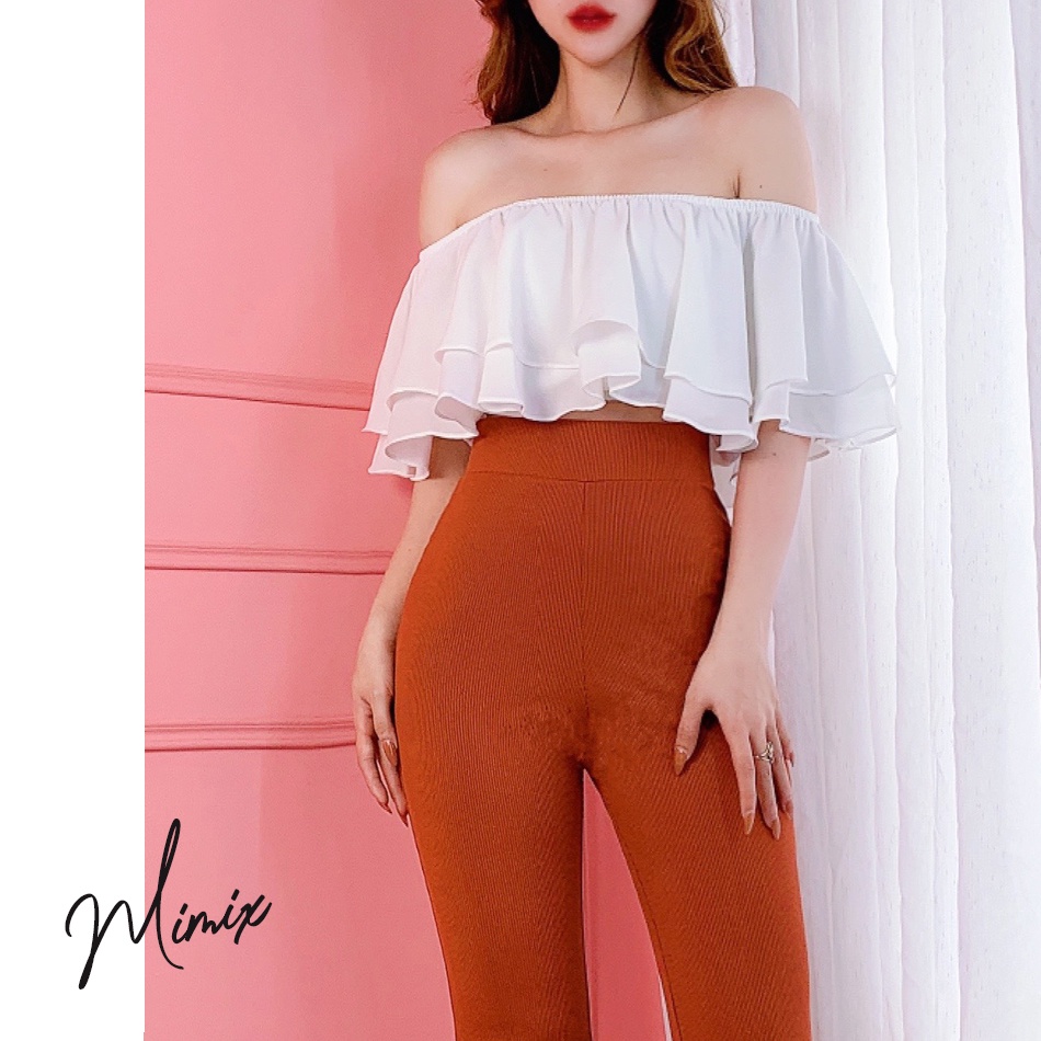 Áo croptop trễ vai xòe tầng họa tiết hoa nhí MIMIX thanh lịch BM8170 | BigBuy360 - bigbuy360.vn