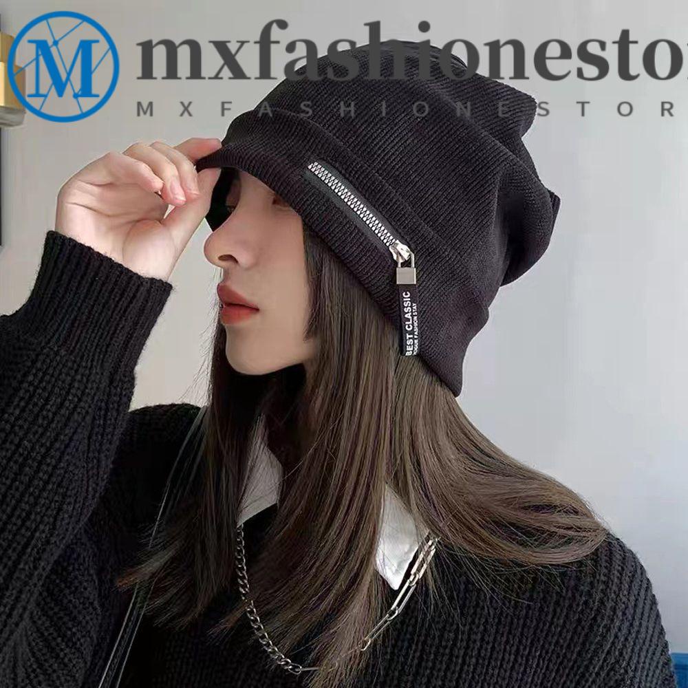 Mxfashionestore Mũ Beanie Dệt Kim Phối Khóa Kéo Thời Trang Hip Hop Hàn Quốc Dành Cho Cặp Đôi
