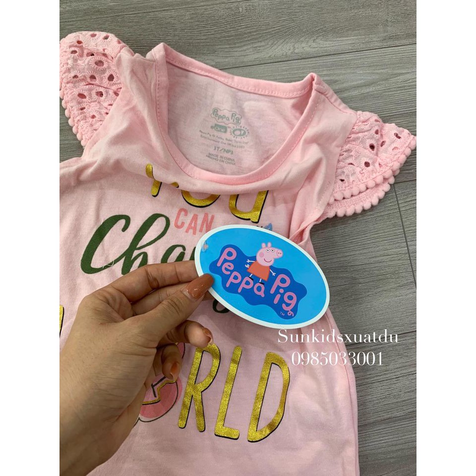 Bộ Peppa hồng tay phối ren