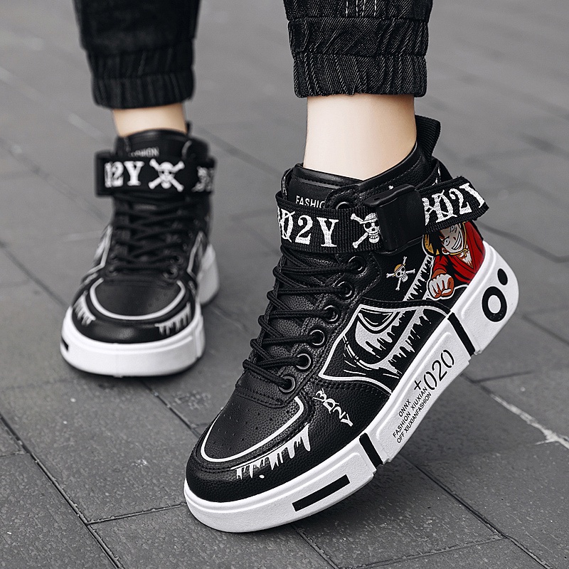 Giày Thể Thao Cổ Cao Thiết Kế Hình Anime One Piece Luffy Giản Dị Thời Trang Dành Cho Bé Trai