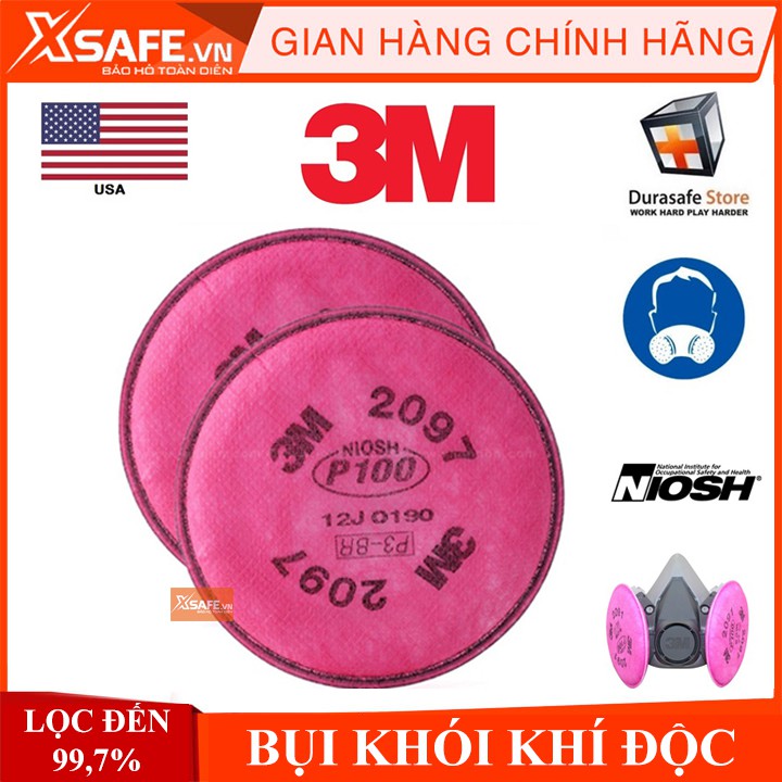 Phin lọc 3M 2097 (1 cặp) lọc hơi khói hàn bụi siêu vi - dùng cho mặt nạ phòng độc 3M 6200 3M 7502 3M 6800