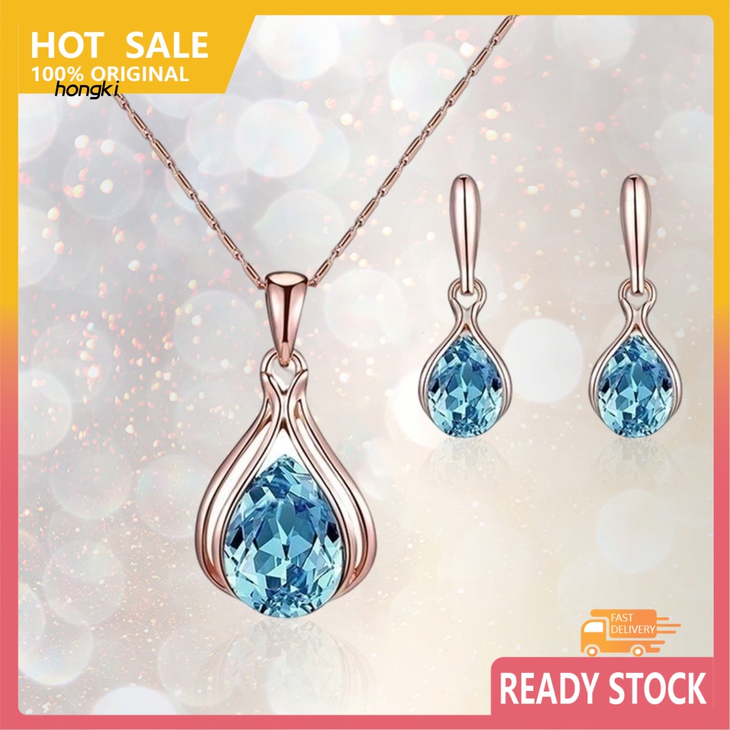 1 Set Vòng cổ Và Bông Tai Hình Giọt Nước Đính Đá Mắt Mèo Thời Trang Dự Tiệc