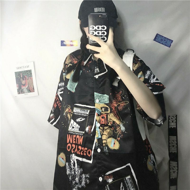 Áo Sơ Mi Tay Ngắn Unisex Cổ Bẻ Phông Cách Hàn Quốc Freesize