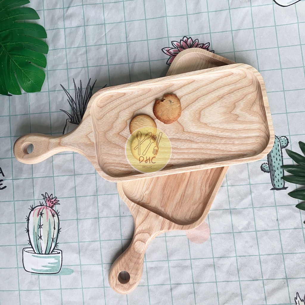 Khay tay cầm chữ nhật (15x40cm) gỗ Tần Bì nguyên khối I Khay gỗ đựng đồ ăn ,Decor trưng bày, chụp hì