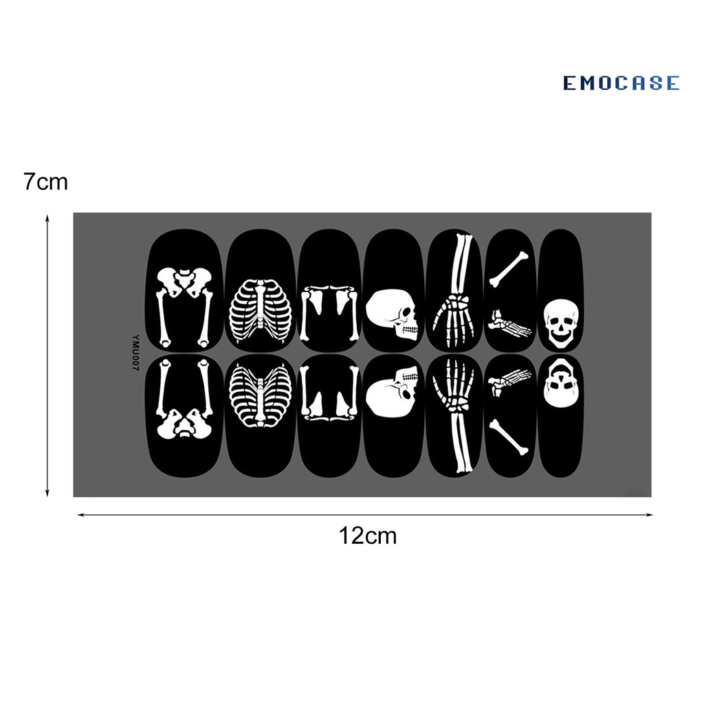 Miếng Dán Trang Trí Móng Tay Tự Dính Họa Tiết Đầu Lâu Lấp Lánh Thoáng Khí