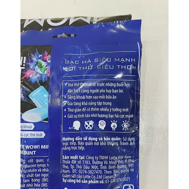 KẸO GUM LOTTE WOW! MINT HƯƠNG BẠC HÀ SIÊU MẠNH (PEPPERMINT)