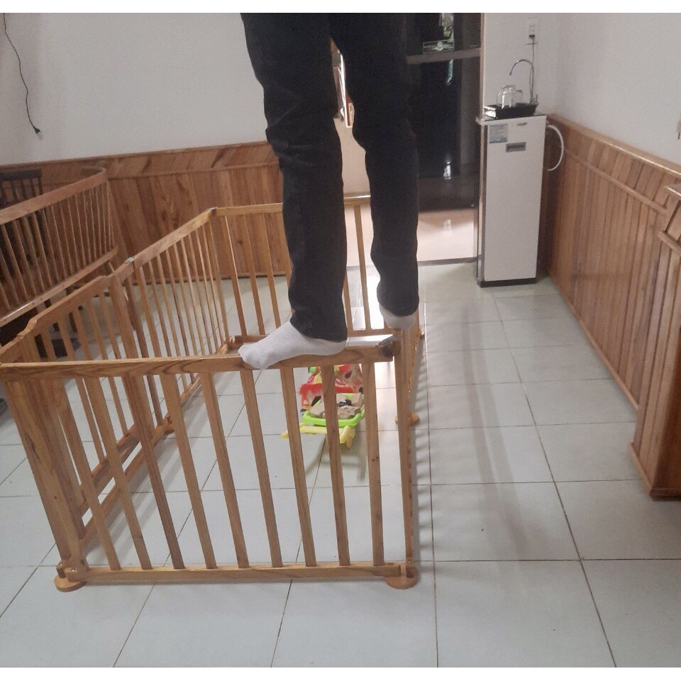 Quây cũi cho bé 3D 5D OmiLux Dài 1m, Cao 70cm - Rào chắn bé bằng gỗ cứng chắc,an toàn cho bé yêu - Full Phụ kiện