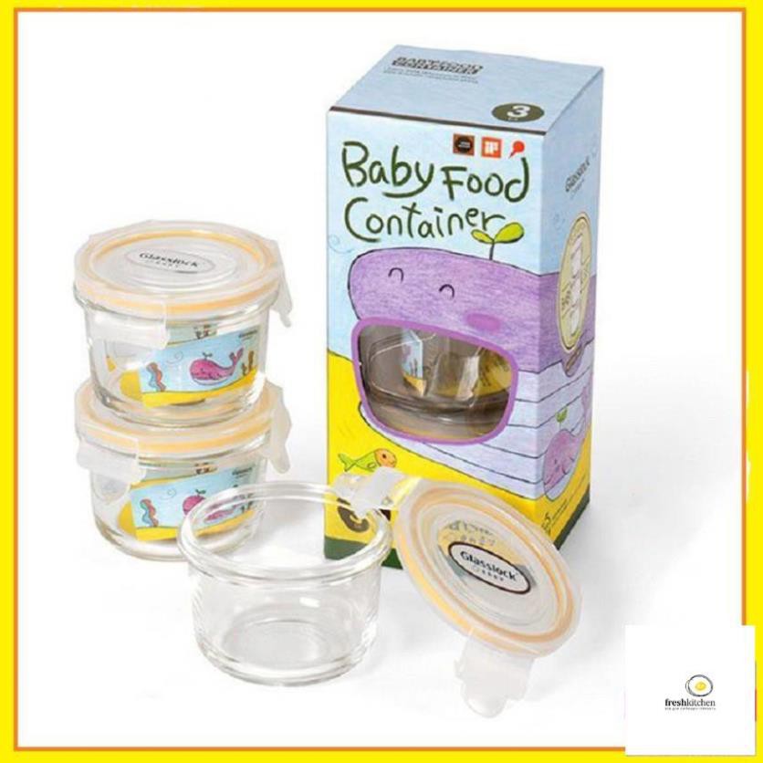 Set 3 Hộp thủy tinh đựng đồ ăn dặm cho bé có nắp kín