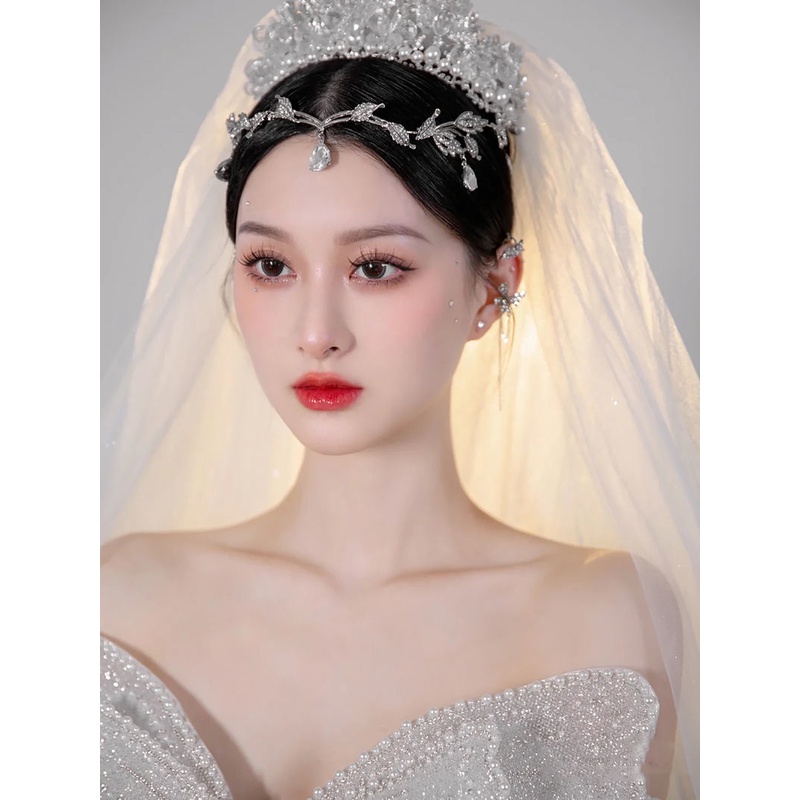 Vương Miện Đội Đầu Cô Dâu Đính Đá Pha Lê Lấp Lánh Hình Giọt Nước
