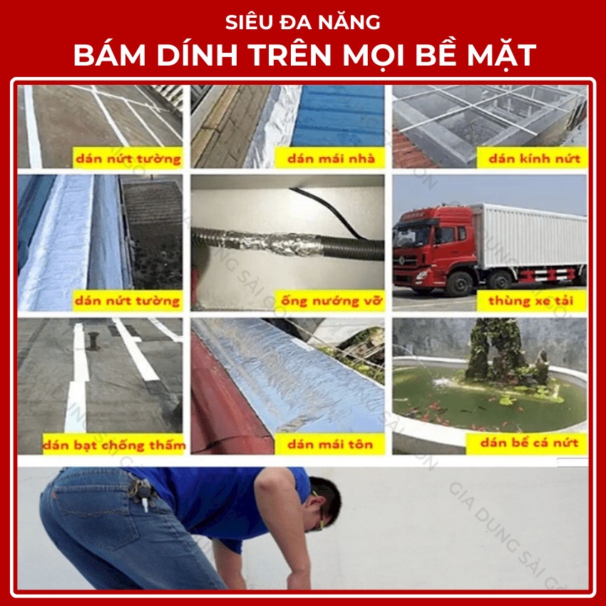 Băng keo chống thấm x2000 băng keo siêu dính Nhật Bản chống thấm dột, dán tường, dán mái tôn, dán ống nước 20cm x 5m