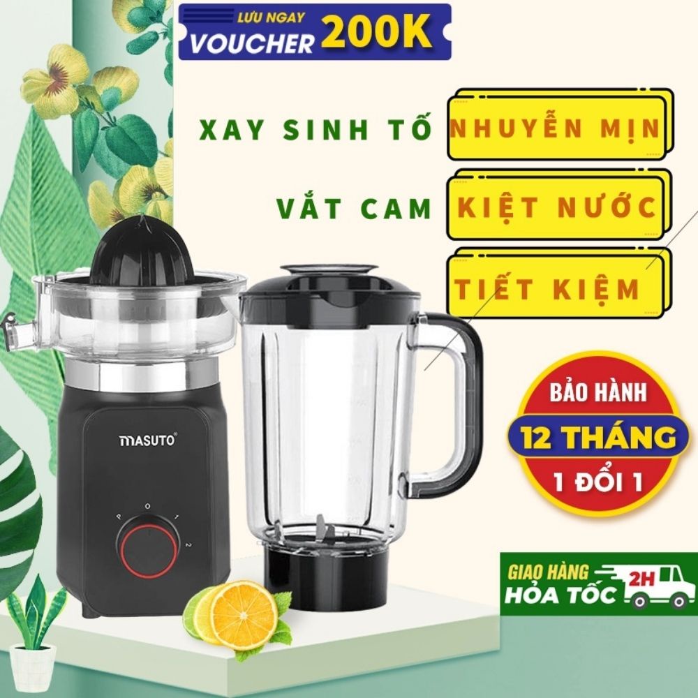 Máy xay sinh tố đa năng Masuto 2 cối say vắt cam, xay đá đồng thời siêu nhanh nhuyễn chỉ 10s