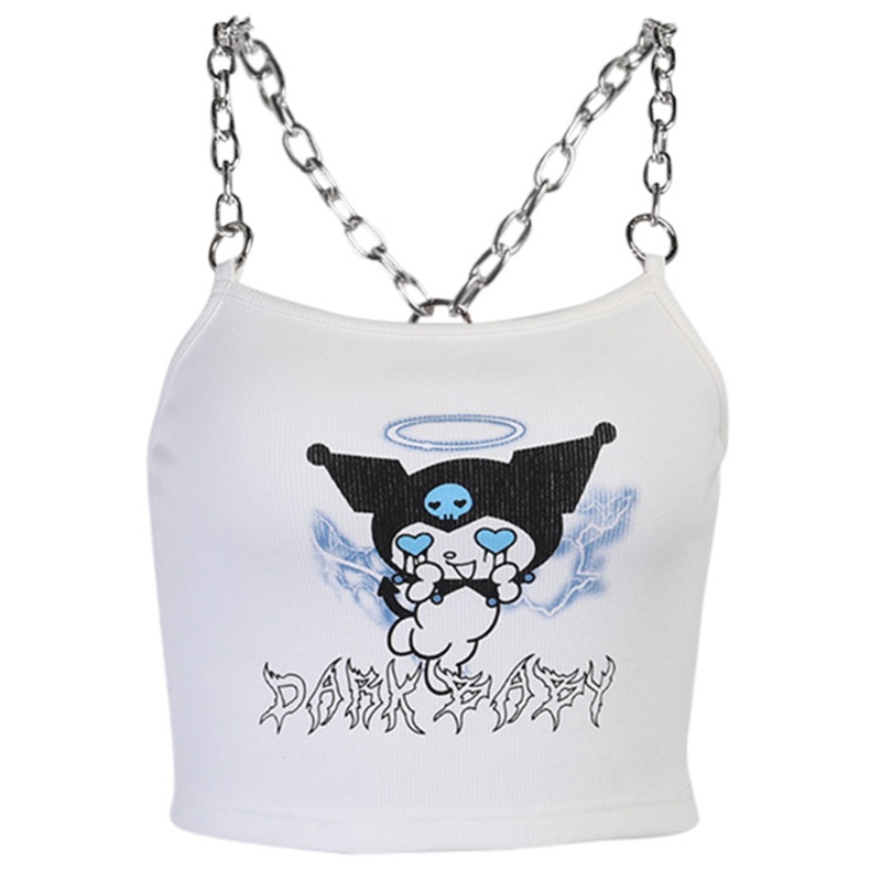 Áo croptop ôm dáng hai dây phối dây xích kim loại in họa tiết ác quỷ anime cho nữ