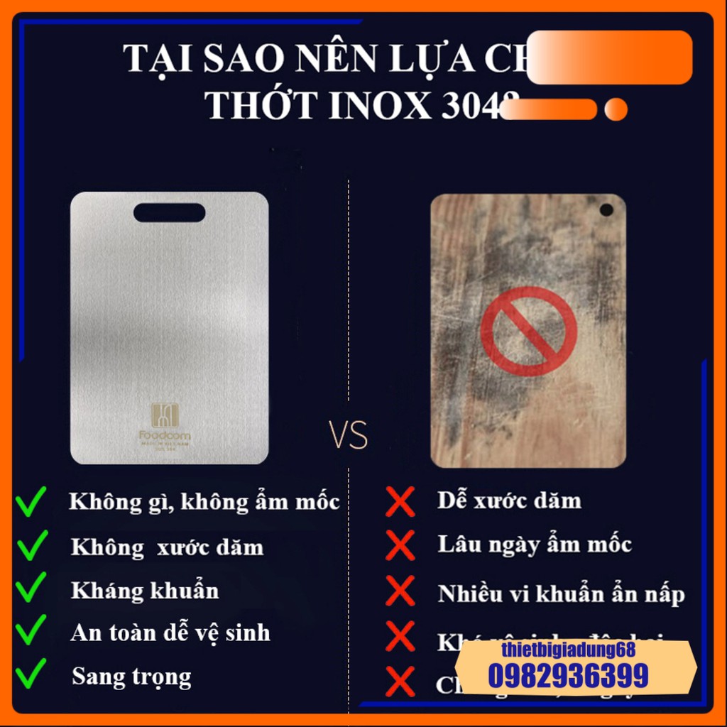 Thớt Inox 304 Cao Cấp Kháng Khuẩn Sạch Sẽ – Chống Rỉ Sét Nấm Mốc