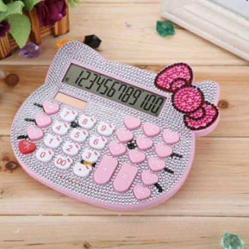 Máy tính cầm tay đính đá Hello Kitty loại to sử dụng năng lượng mặt trời cao cấp