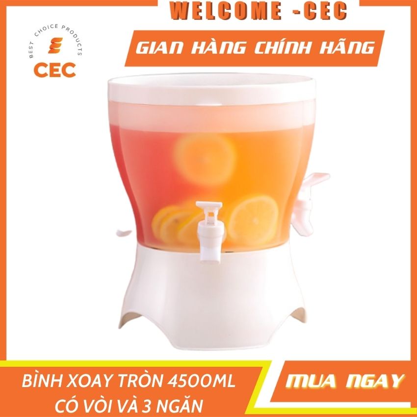 Bình đựng nước 4.5L có 3 ngăn xoay tròn có vòi kèm chân kê - Bình nhựa cao cấp để bàn và tủ lạnh gia đình [CEC Store]