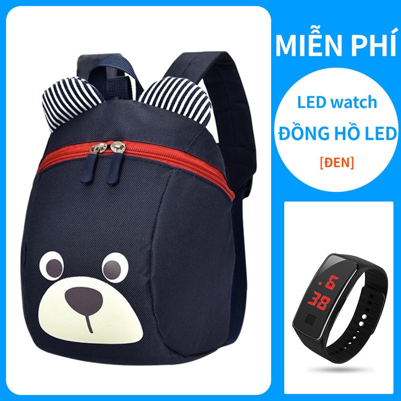 Miễn phí Đồng hồ led Balo cho bé đi học mẫu giáo ​ba lô hình thú đáng yêu chất nỉ mềm mạ