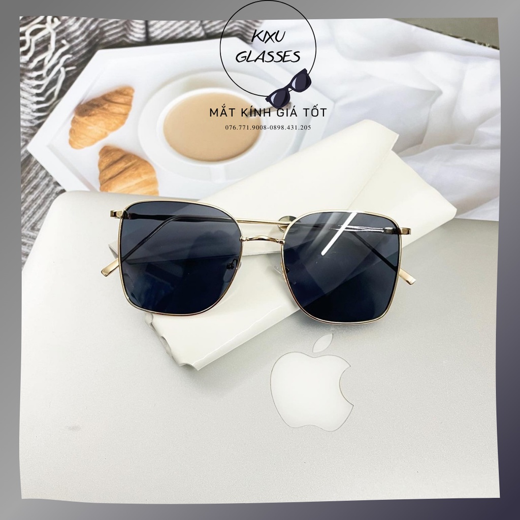 Kính mát GM Unisex Màu đen dáng vuông gọng kim loại thời trang Chống Bụi Bảo Vệ Mắt Chống tia UV400 Kixu.Glasses