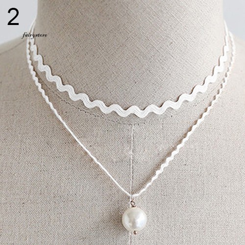 Vòng Cổ Choker 2 Lớp Phối Ren Và Mặt Dây Ngọc Trai Nhân Tạo Thời Trang Cho Nữ