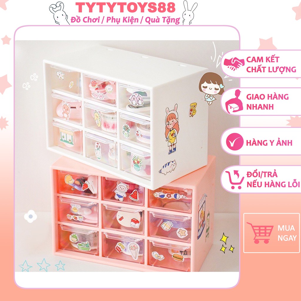 Tủ Nhựa Mini, Hộp Đựng Đa Năng 9 Ngăn Để Bàn Nhỏ Gọn, Xinh Xắn Giao Ngẫu Nhiên-tytytoys88