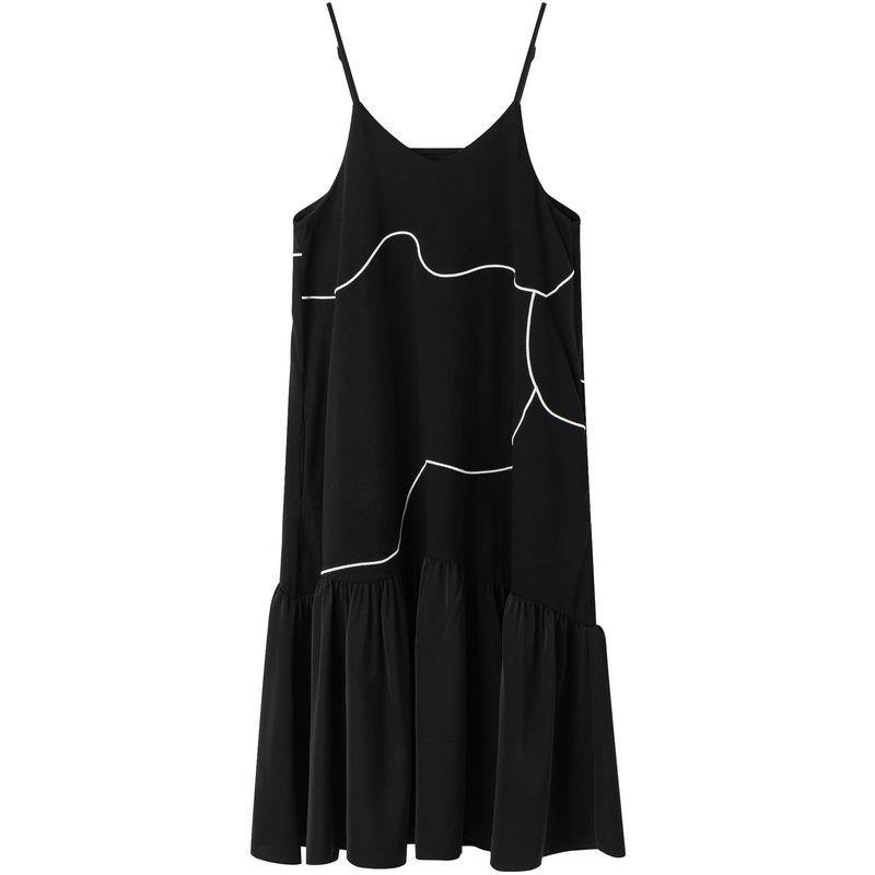 Đầm Hai Dây Màu Đen Phong Cách Pháp Thời Trang 2022 Cho Nữ