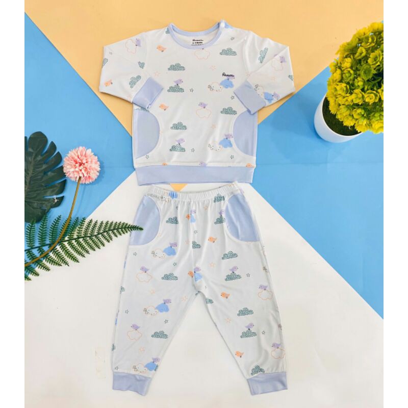 Bộ dài bé gái Avaler sợi tre cài vai size 6m-4y