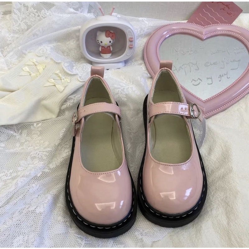 Giày búp bê có quai vintage Mary Jane Yannie Lolita hồng pastel ngọt ngào dễ thương