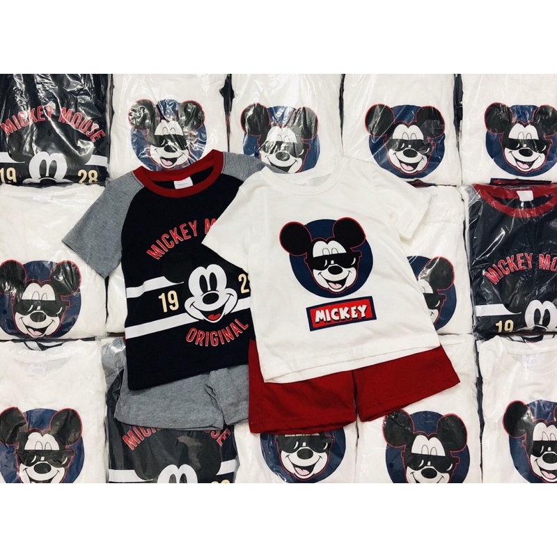Set Hai Bộ Cotton In Hình Mickey Bé Trai Size 2-8 Tuổi