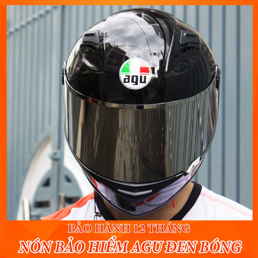 Nón Bảo Hiểm fullface AGU Đen Bóng gắn đuôi gió đen