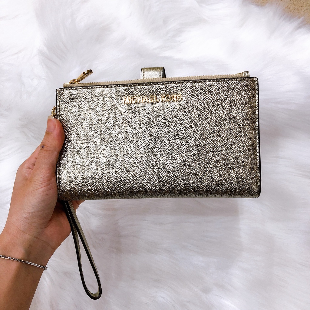 Ví nữ thời trang Micheal Kors 2 zip MK màu bạc nhũ vàng cực kỳ sang chảnh