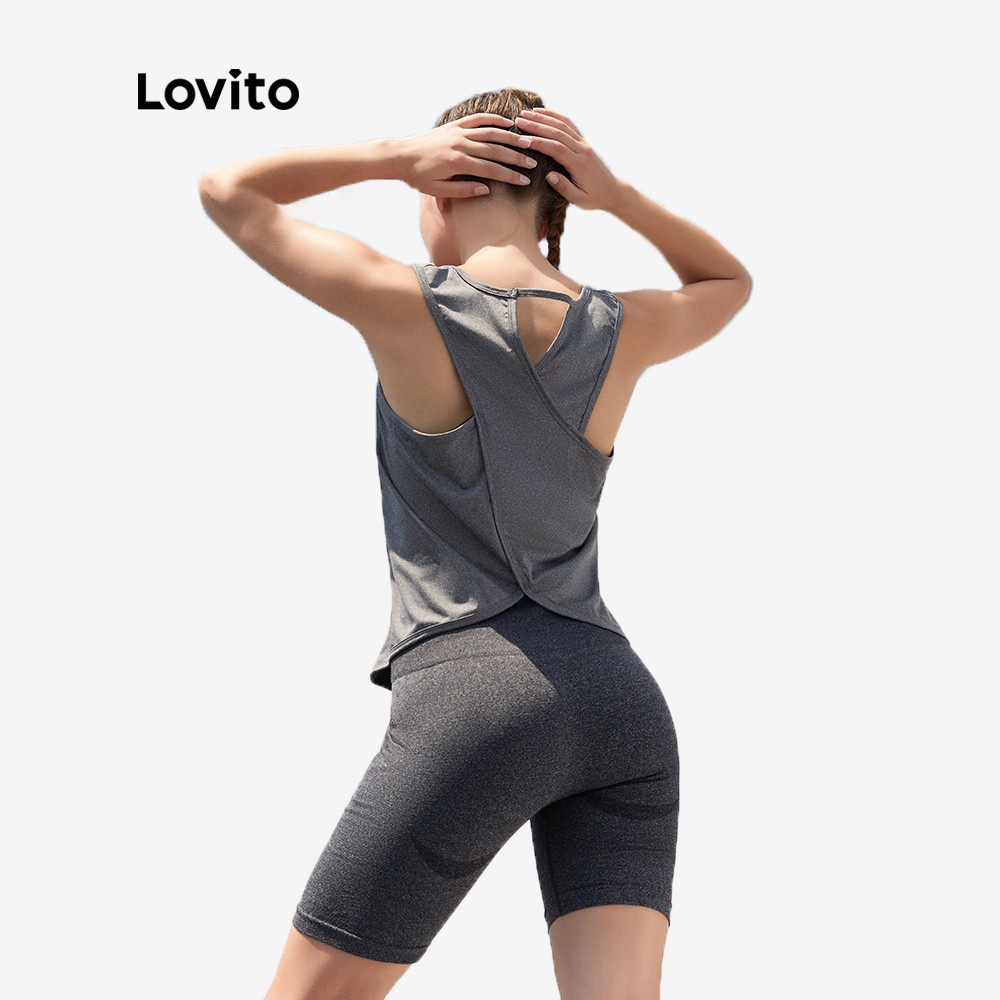 Áo thể thao Lovito cổ chữ U màu trơn thời trang L03064