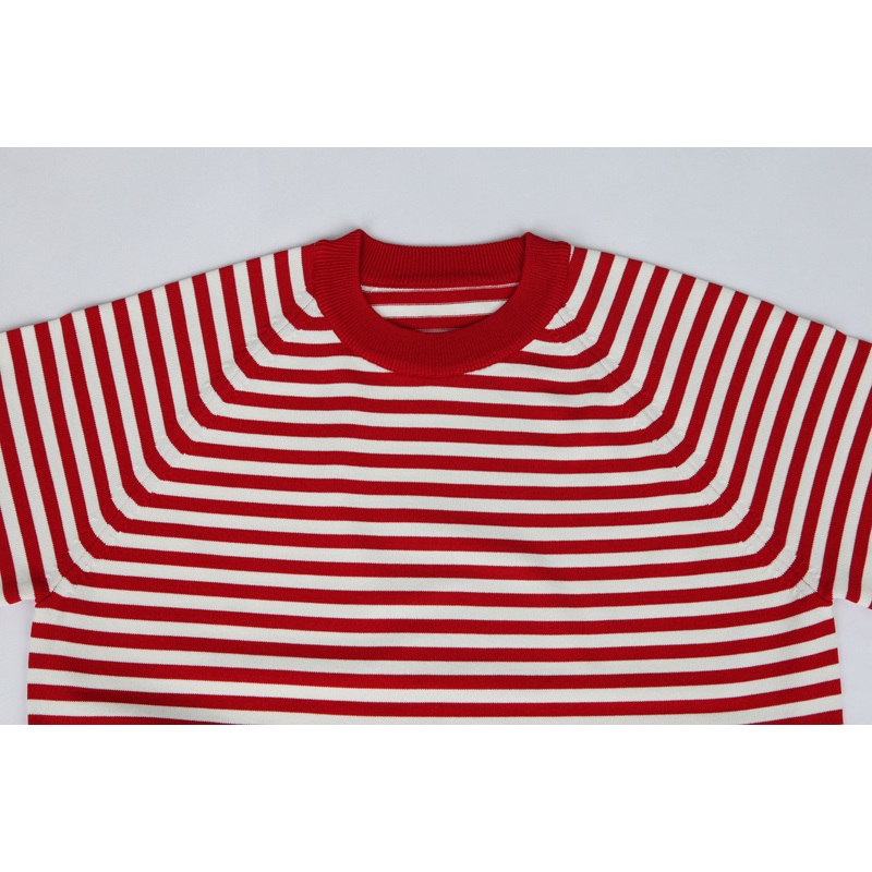 #19 RAGLAN STRIPE KNIT  - Áo dệt kim unisex tay ngắn kẻ sọc ngang màu đỏ