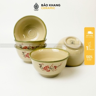 Bát cơm sứ men cổ hoa đào đỏ họa tiết vẽ tay miệng loe tô ăn cơm tô sứ bát tràng cao cấp gốm sứ bát tràng bảo khang