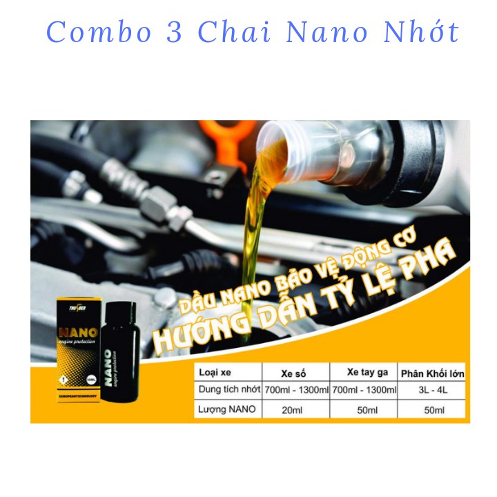 Combo 3 Chai Nano Nhớt Thunder Bảo Vệ Động Cơ