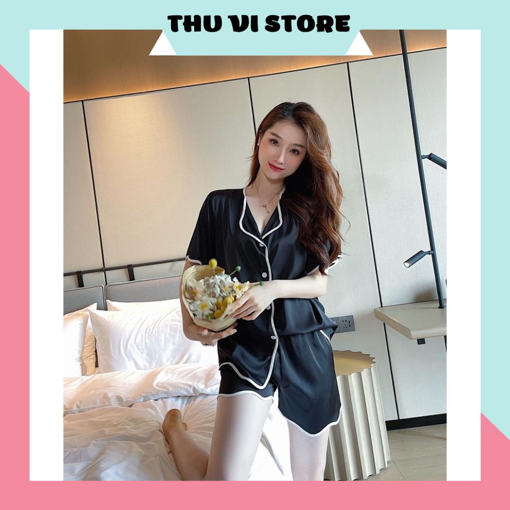 Đồ Bộ Nữ, Bộ Pijama Lụa Áo Nữ Cổ Lật Quần Cọc Viền Gợn Sóng Chất Lụa Satin 3 Màu Hồng, Đen, Trắng Form Dáng Rộng Dưới 60 | BigBuy360 - bigbuy360.vn