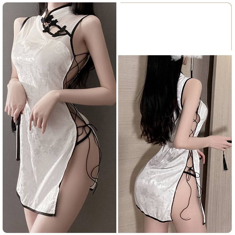 Bộ Đồ Ngủ Kiểu Sườn Xám Phối Ren Thêu Họa Tiết Rỗng 2022 Thời Trang Quyến Rũ Cho Nữ