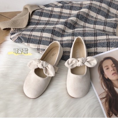 𝖙𝖍𝖊 𝖇𝖑𝖚𝖊 - CÓ SẴN Giày búp bê quai nơ da lộn phong cách nữ sinh Hàn Quốc