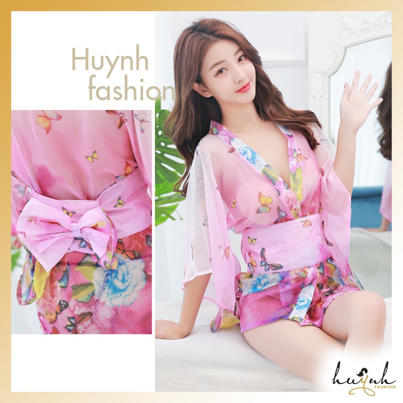 Áo choàng ngủ voan Kimono đai nơ sexy gợi cảm - CO06