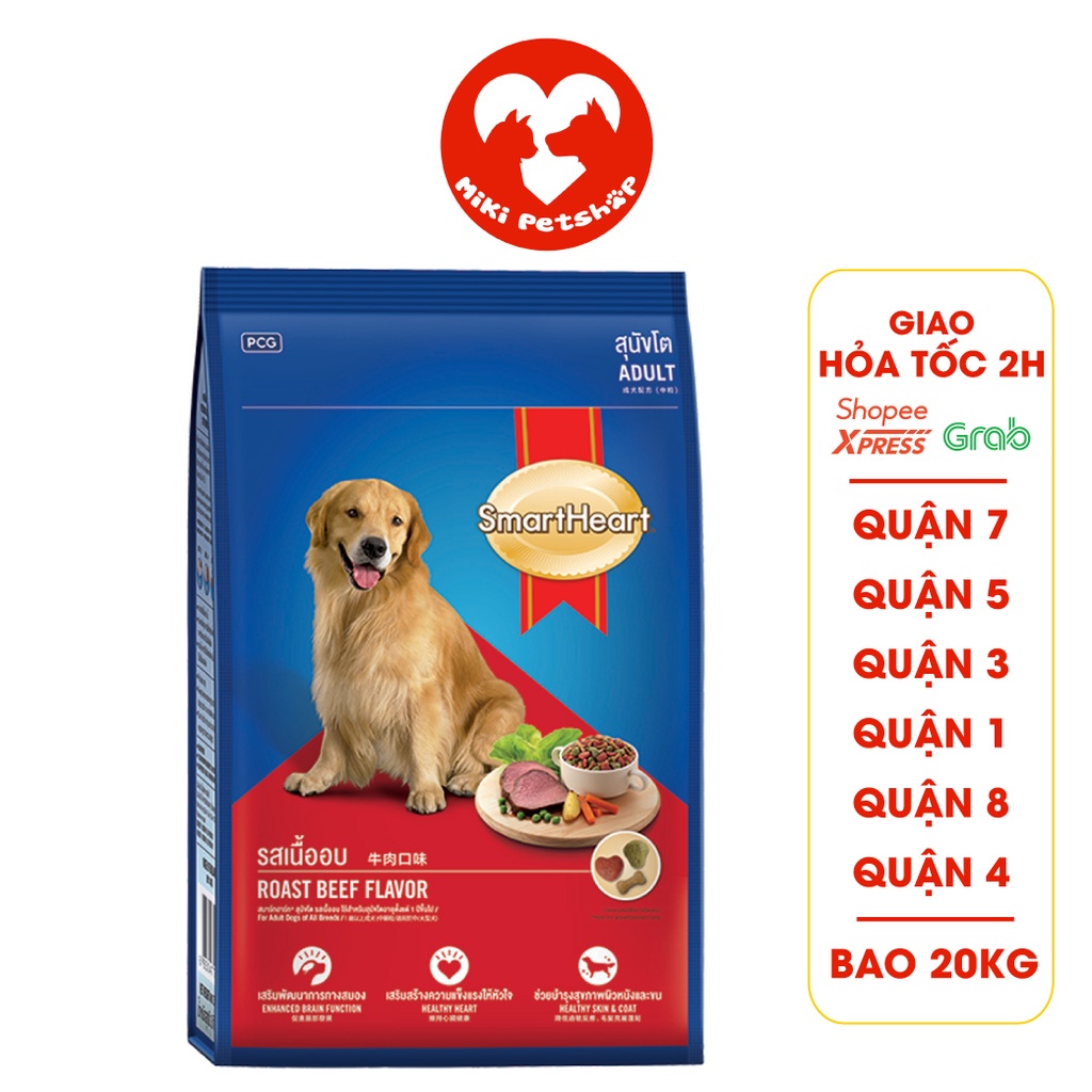 Thức Ăn Cho Chó Hạt Smartheart 20Kg Vị Bò Dành Cho Chó Lớn - Miki Petshop