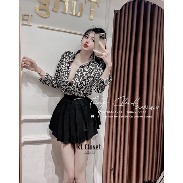 Set áo sơmi FF + chân váy xếp ly