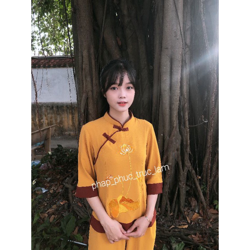 đồ lam đi chùa mẫu sẩm hàn quốc vải đũi