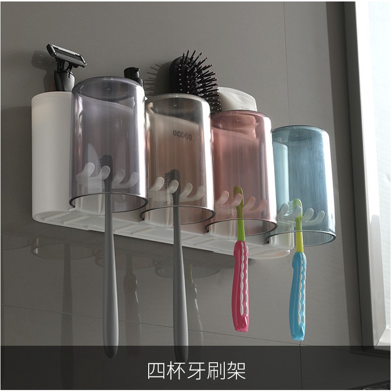 Kệ đựng bàn chải đánh răng, giá để vật dụng cá nhân kèm 4 cốc dán tường Ecoco